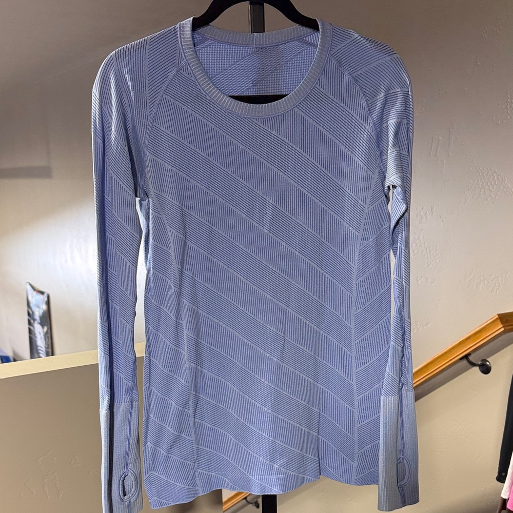 Lululemon Swiftly Light Blue Striped Long Sleeve Sz10